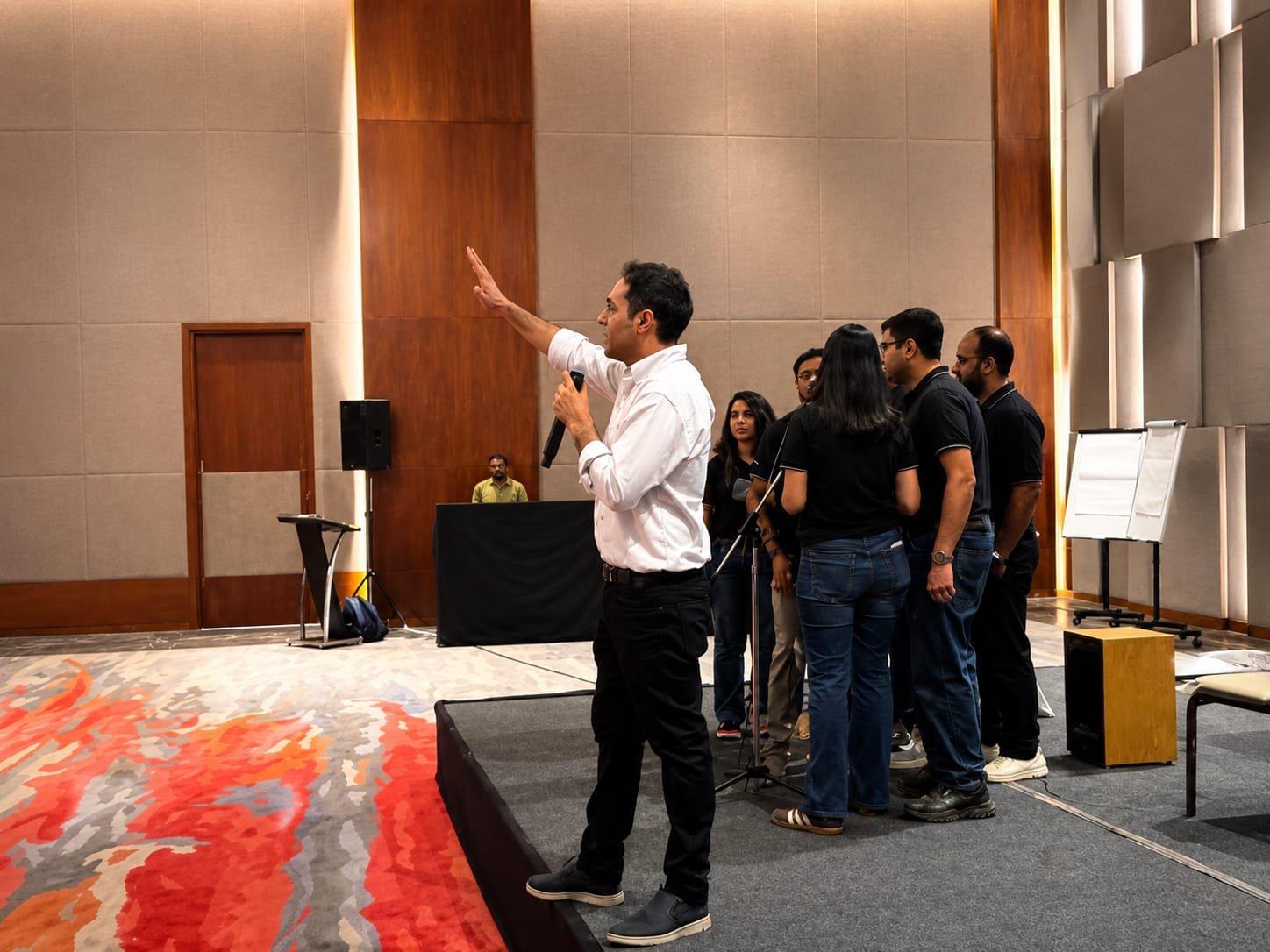 YAM facilitator leading a group through a music-led corporate workshop